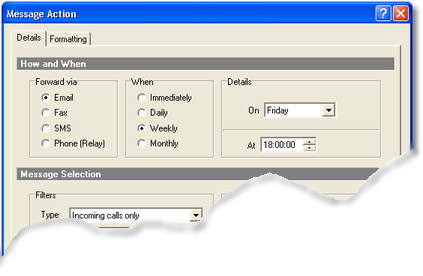Message action dialog