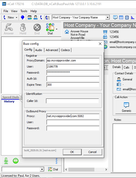 Buzz SIP Server details