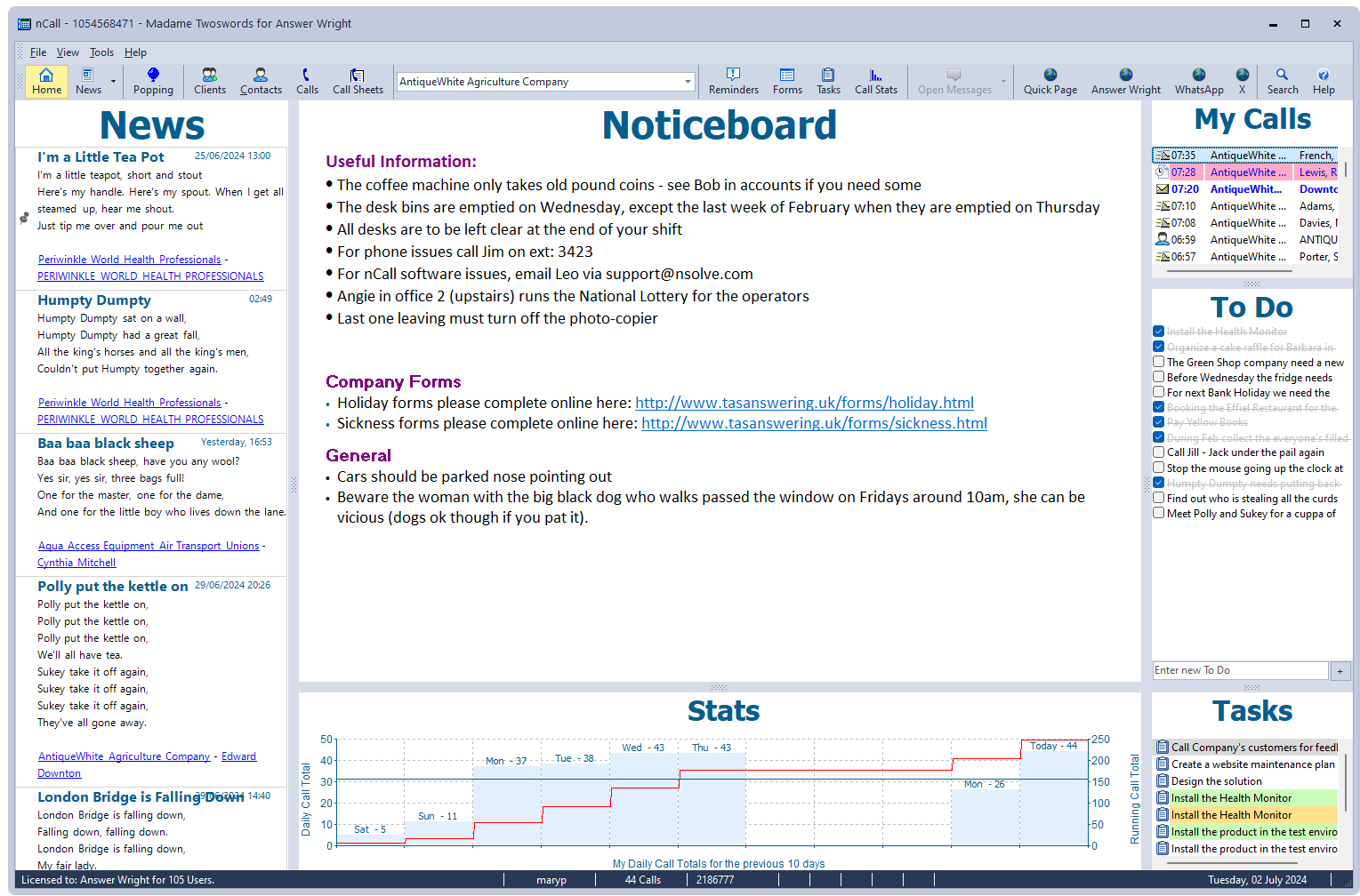 The nCall Answering Service Software helps keeps the operators informed and focused.
