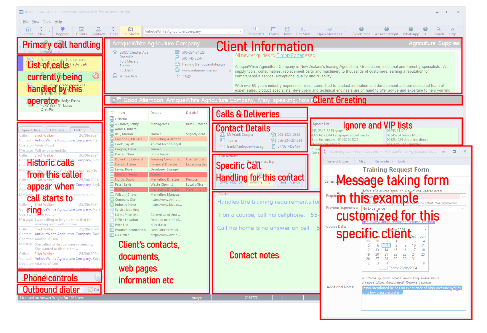 Answering Service Software for TAS - interface details