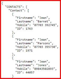 API search output