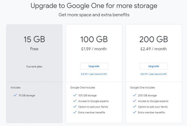 google drive pricing.