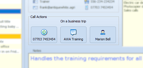 Answering Service software package - operator dashboard showing the relevant call actions for the selected operator.  In this case transfer to mobile, complete a message taking form, or link to an alternative contact