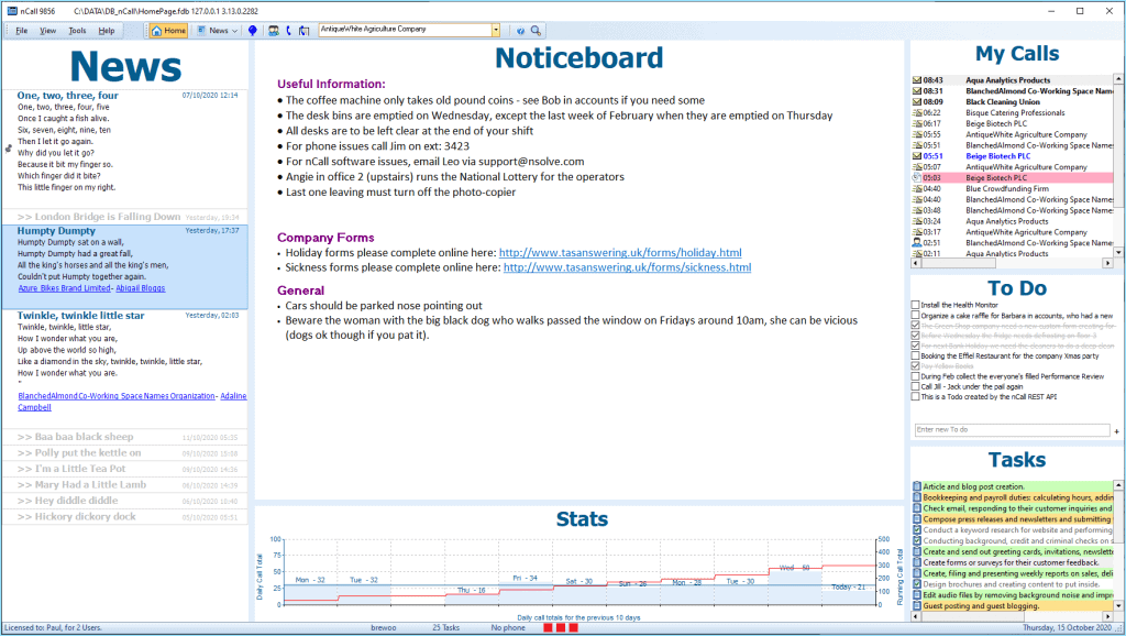 The nCall Answering Service Software helps keeps the operators informed and focused.